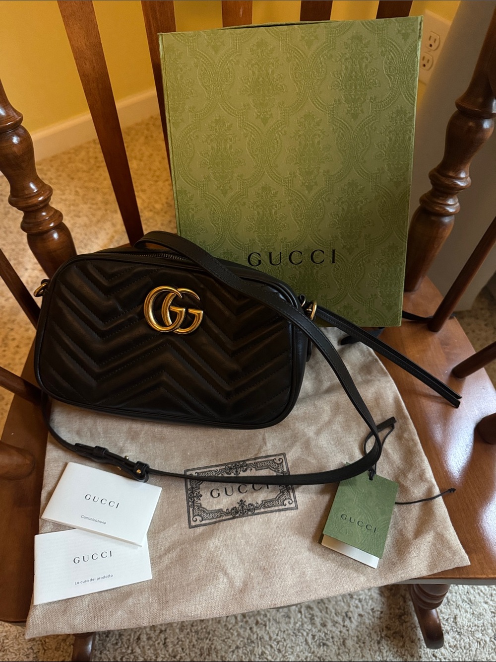 Gucci GG Marmont Small Black Matelassé Camera Crossbody Bag